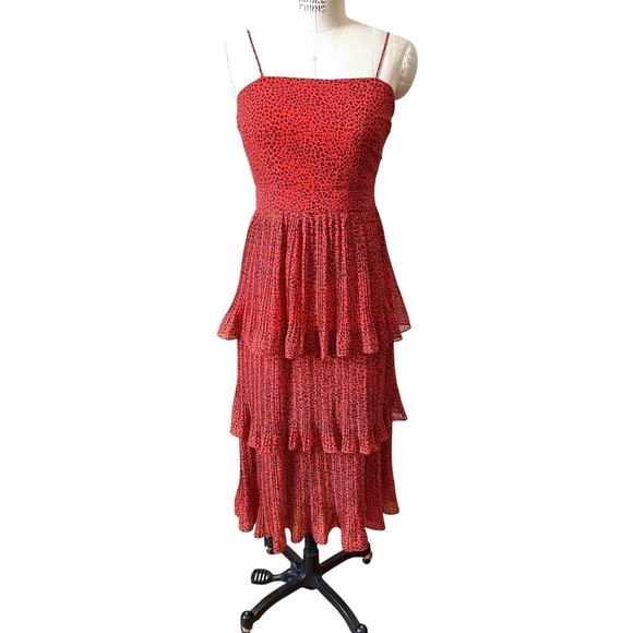 Whistles Red Leopard Tiered Midi Party Dress Size UK 10/ US 6 - Picture 1 of 8